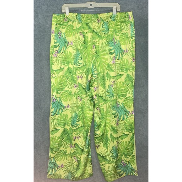 Womens Wide Leg Pants 2X Tropical Palm Print Boho Resort Vacation Beach Festival - Picture 10 of 11